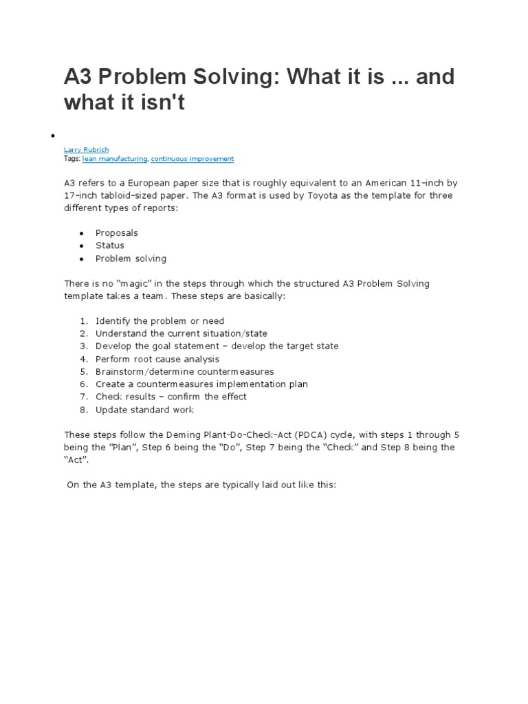 A3 Problem Solving: Understanding the Process and Necessity of a ...