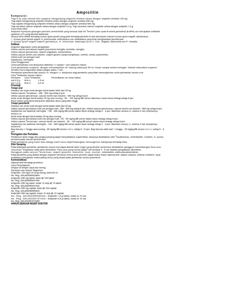 Dosis dan Indikasi Ampicillin | PDF