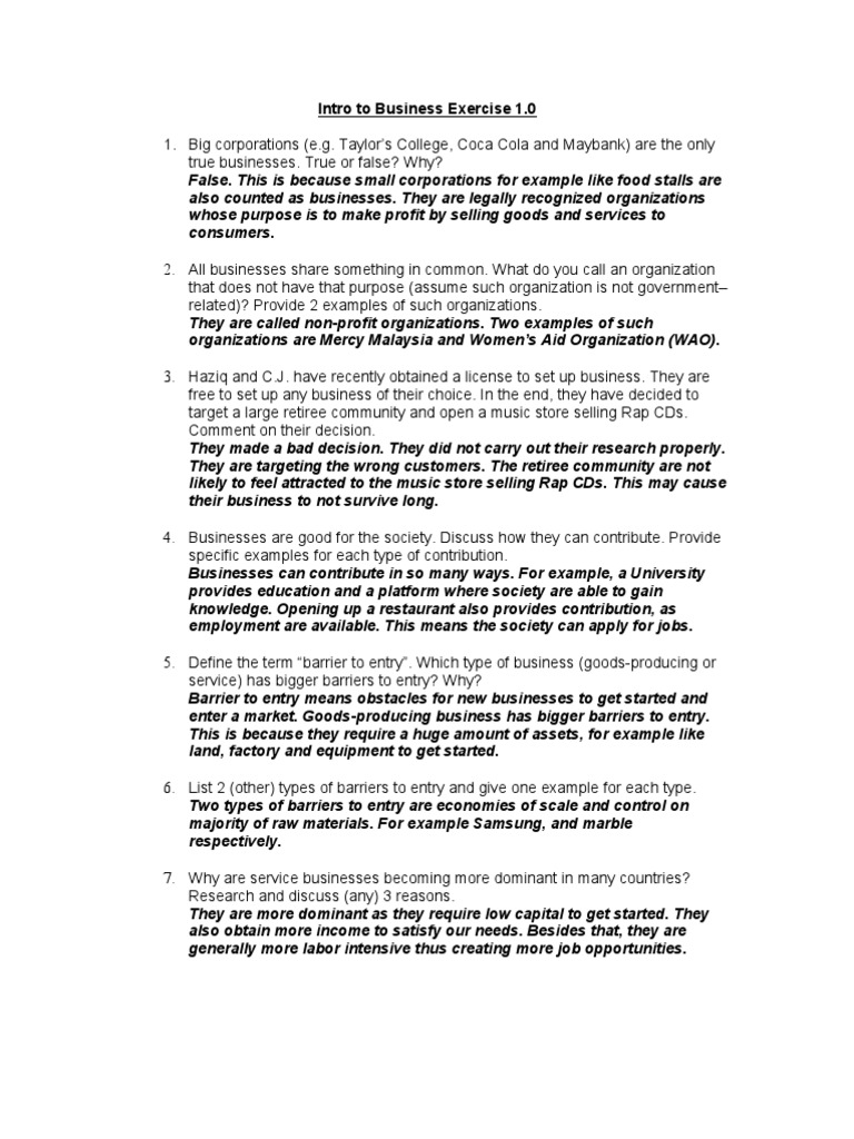 Intro To Business Exercise 1 and Exercise 2 | PDF | Franchising ...