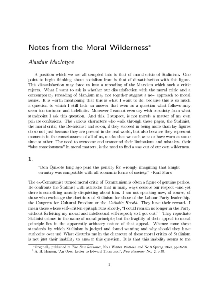 Notes From The Moral Wilderness Alasdair MacIntyre PDF Marxism