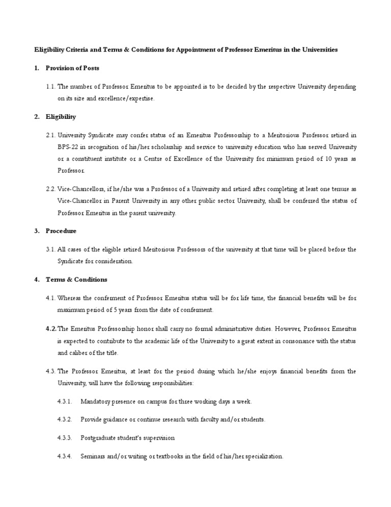 Criteria for Professor Emeritus Appointment | PDF | Business | Finance ...