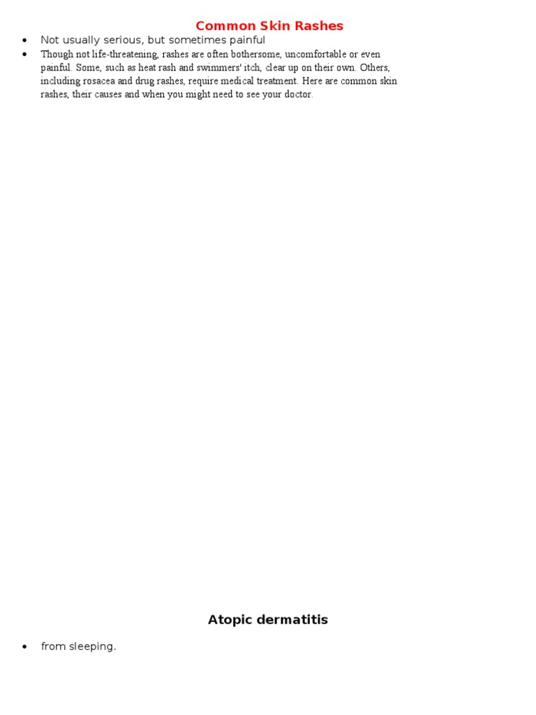 Dermatology Common Skin Rashes | PDF