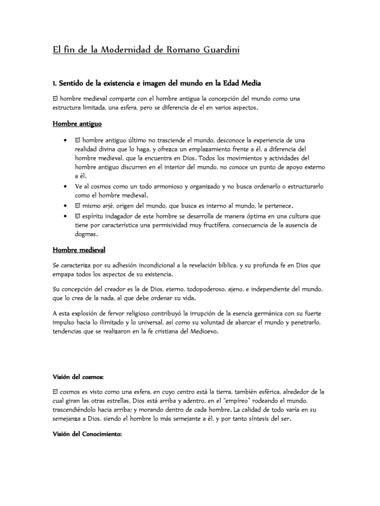 El Fin de La Modernidad de Romano Guardini PDF Baja Edad Media Dios