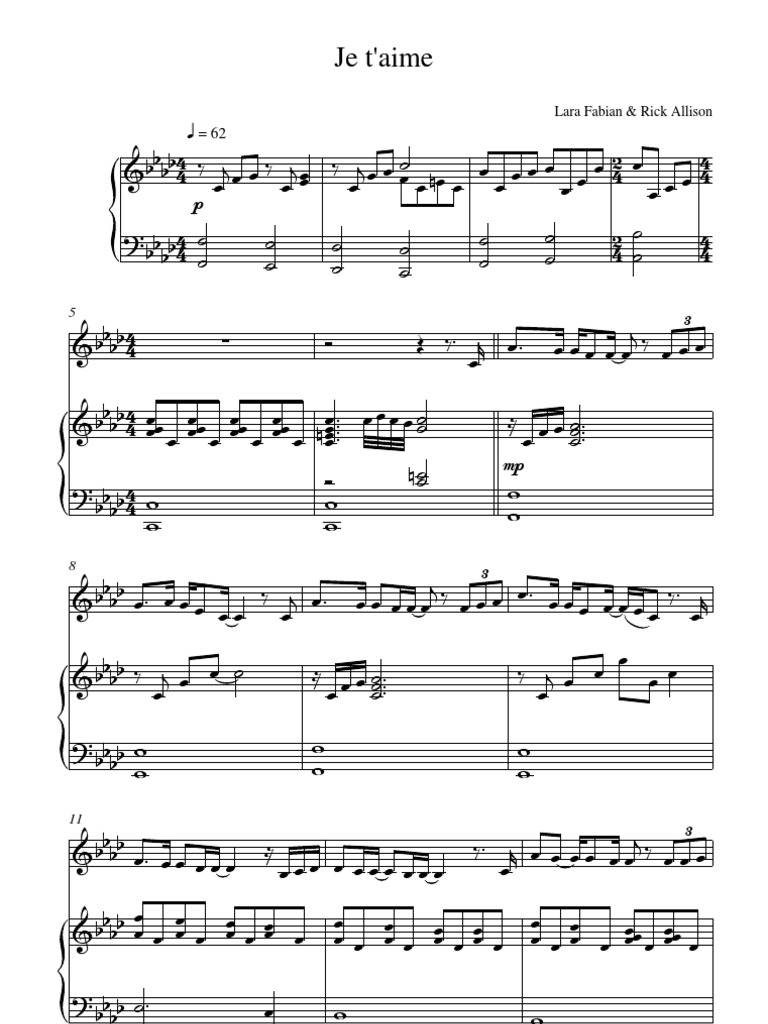 je t'aime partition piano