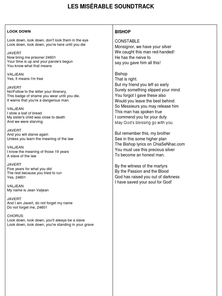 Les Misérable Lyrics Les Misérables Religion And Belief