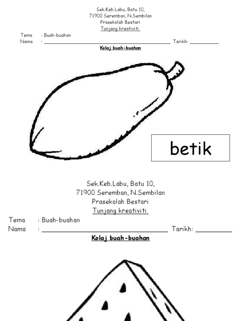 Lembaran Kerja Kolaj Buah-buahan