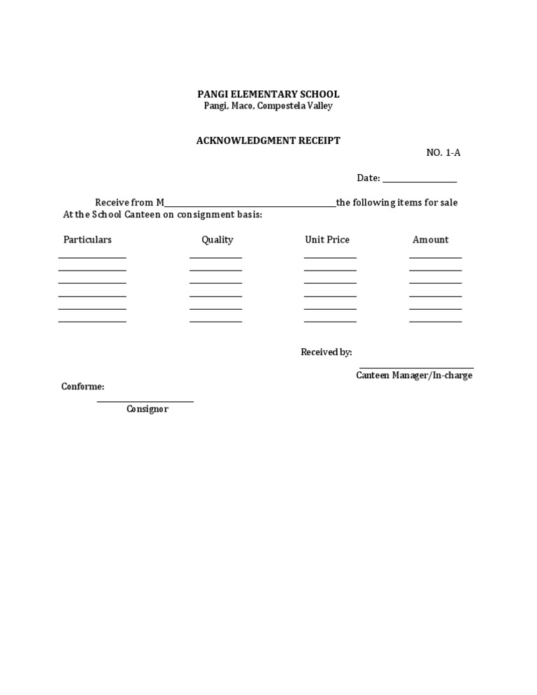 Acknowledgment Receipt for Canteen Items | PDF