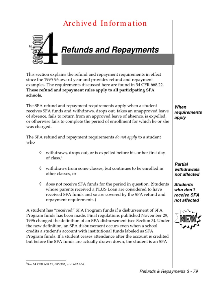 Refunds and Repayments Archived Information PDF Pell Grant Pro Rata