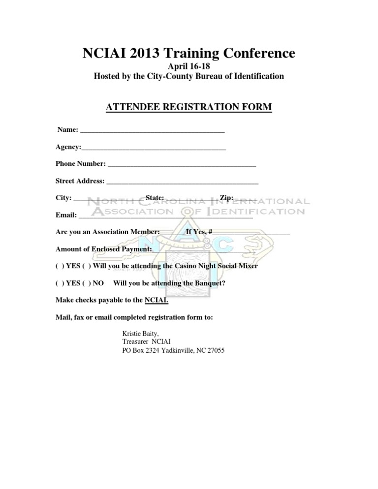 Nciai 2013 Training Conference Attendee Registration Form Pdf