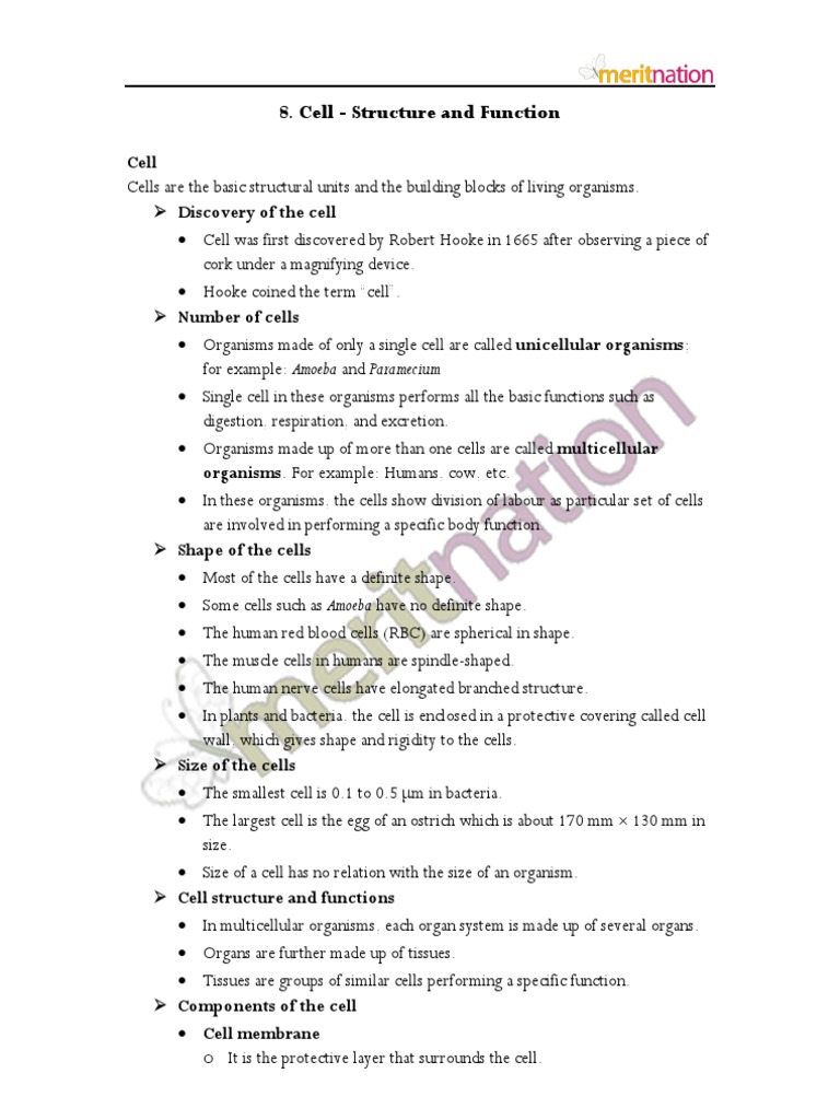 NCERT Science Solutions Class8 - Cell Structure & Function | PDF ...