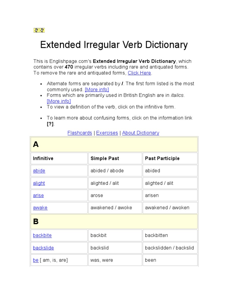 Extended Irregular Verb Dictionary Linguistics Language Mechanics