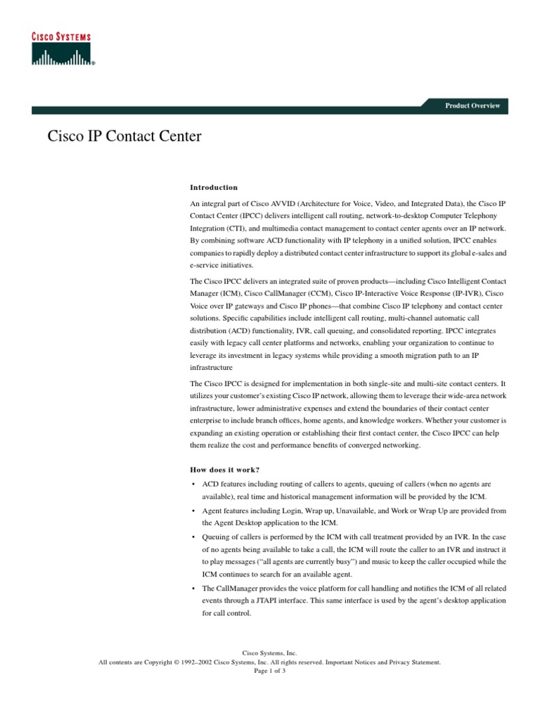 Cisco IP Contact Center Overview | PDF