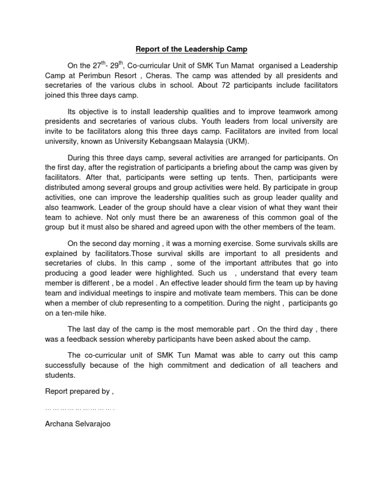 Report of The Leadership Camp | PDF | Career & Growth