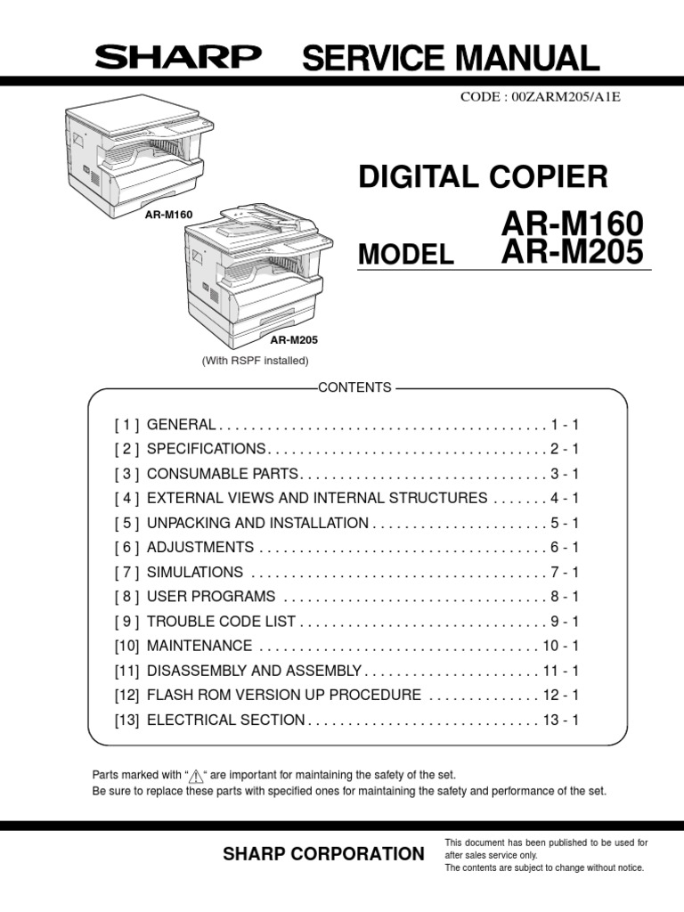 Sharp Ar M160/ 205 Service Manual | PDF | Image Scanner | Exposure.