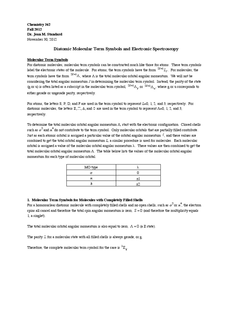 term symbol of molecular system molecular orbital atomic orbital scribd