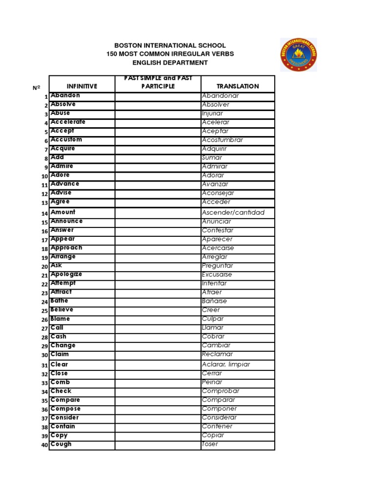 150 Common English Verbs List | PDF | Leisure | Entertainment (General)