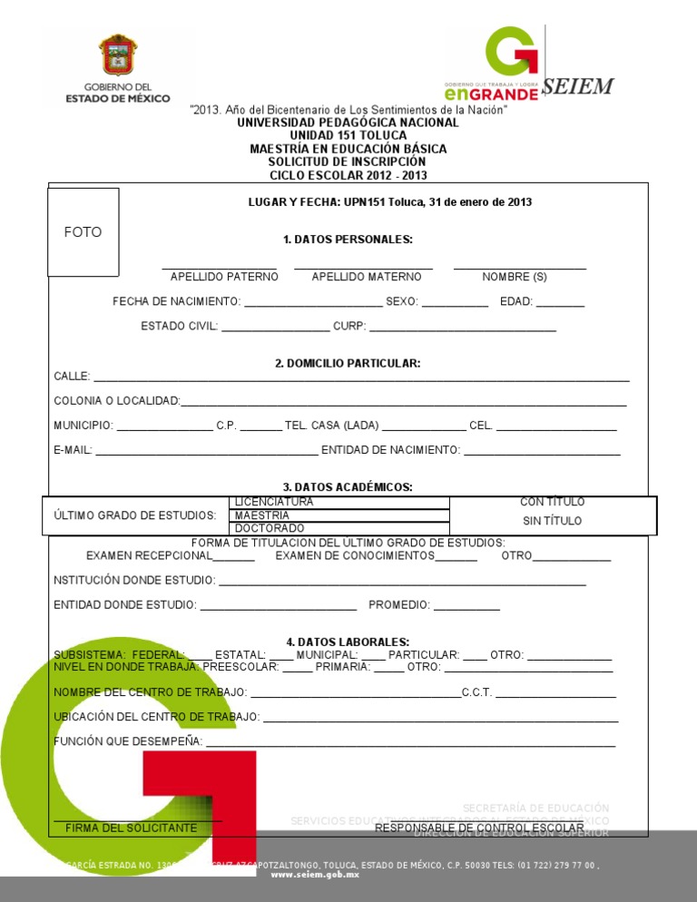 Hoja de inscripcion Maestría en Educación Básica 2013