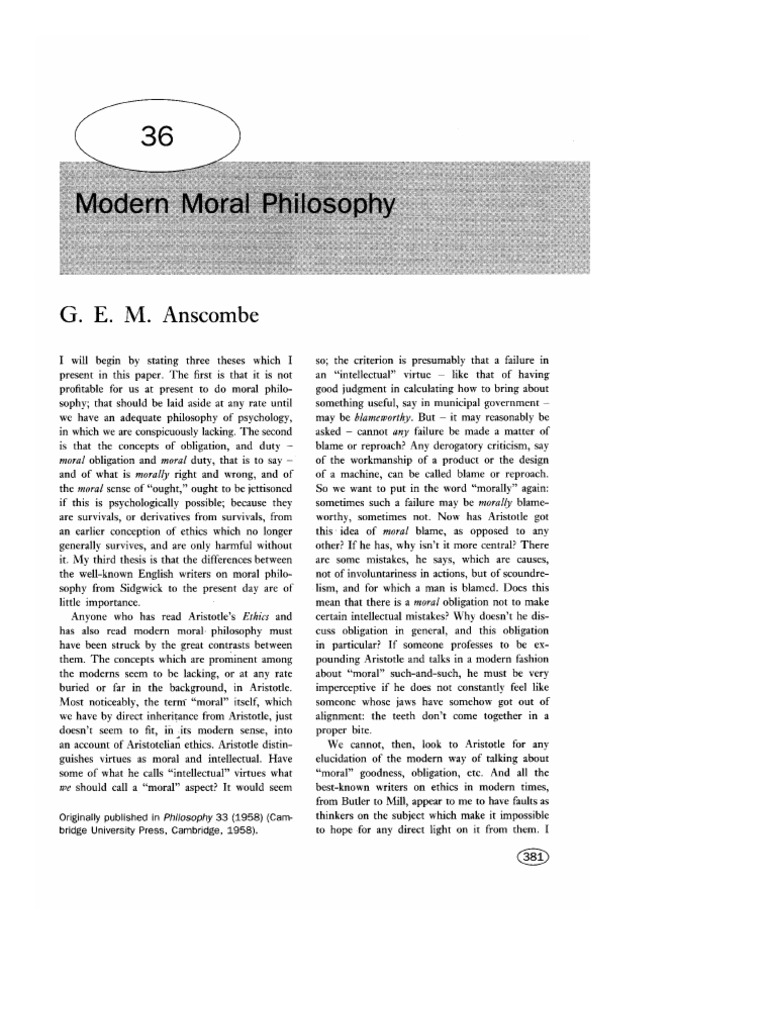 (1958) Anscombe G.E.M. - Modern Moral Philosophy | PDF