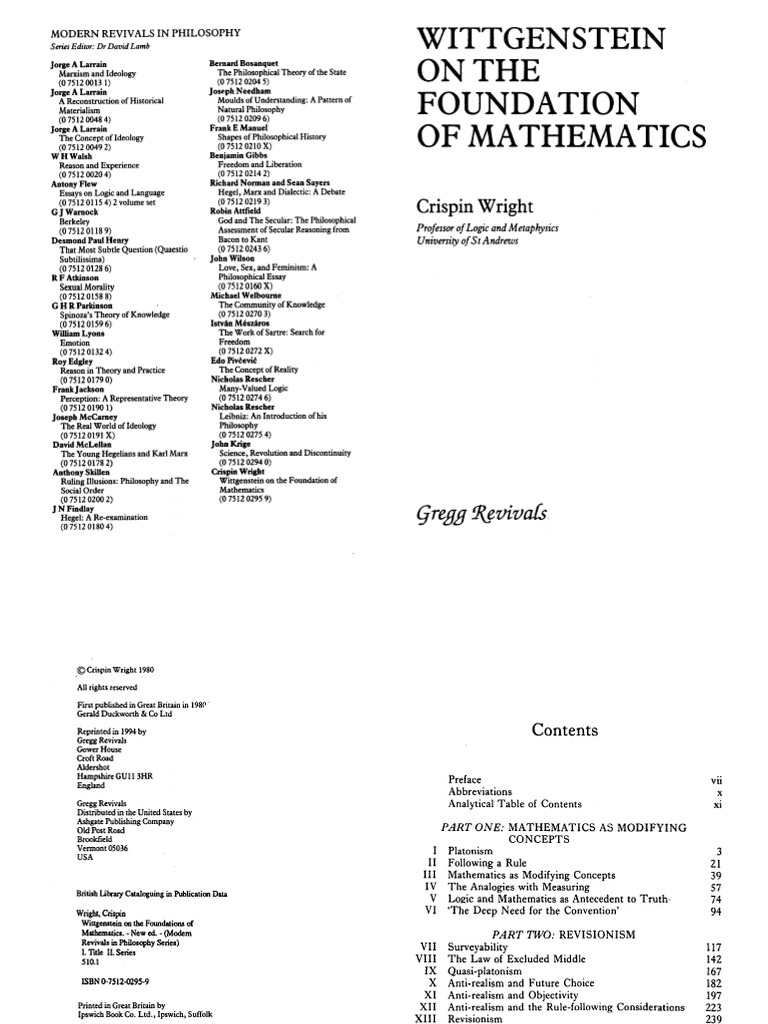 Wright, Crispin Wittgenstein On The Foundation of Mathematics PDF