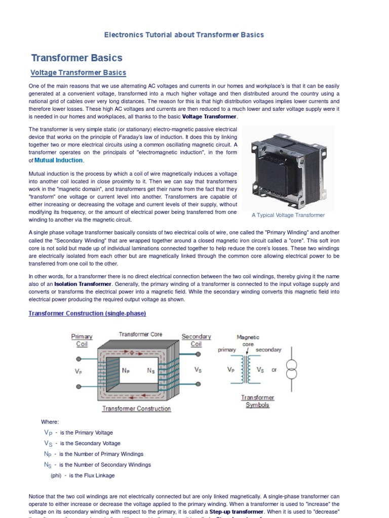 Transformer Basics and Principles of Operation | Download Free PDF ...