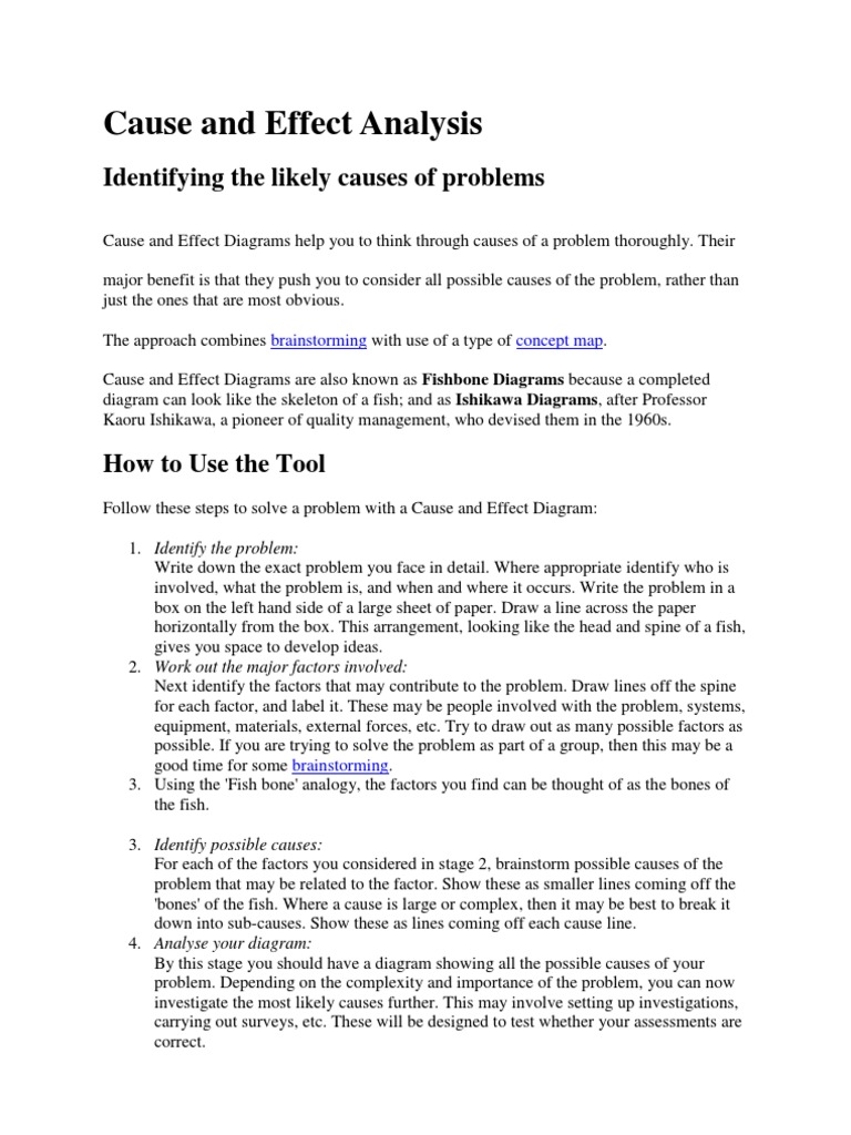 Cause and Effect Analysis. | PDF