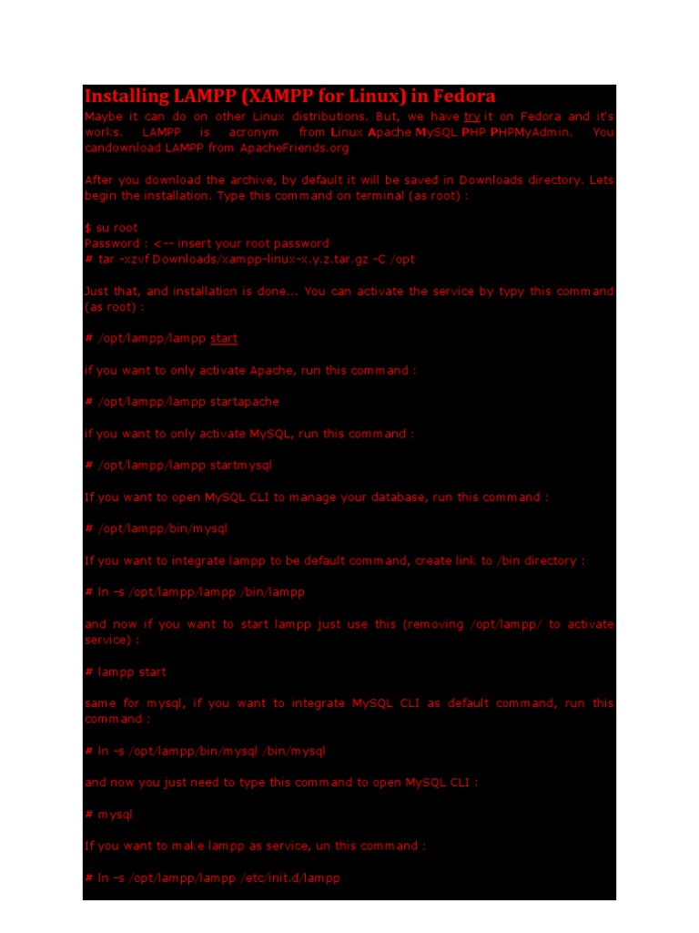 Install LAMPP on Fedora Linux Guide | PDF