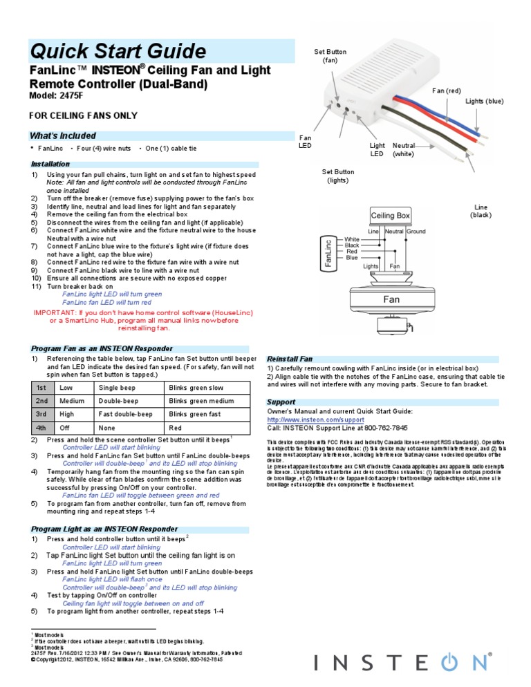 Quick Start Guide Fanlinc™ Insteon Ceiling Fan and Light Remote