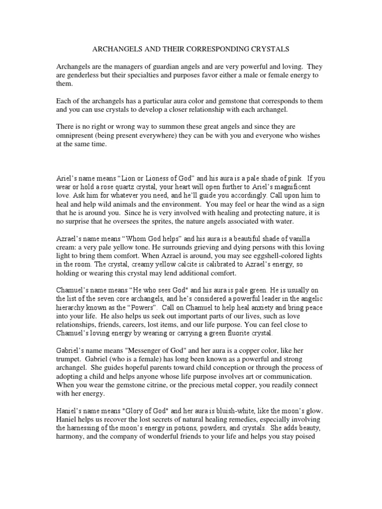 Archangels And Their Corresponding Crystals Pdf Archangel Angel