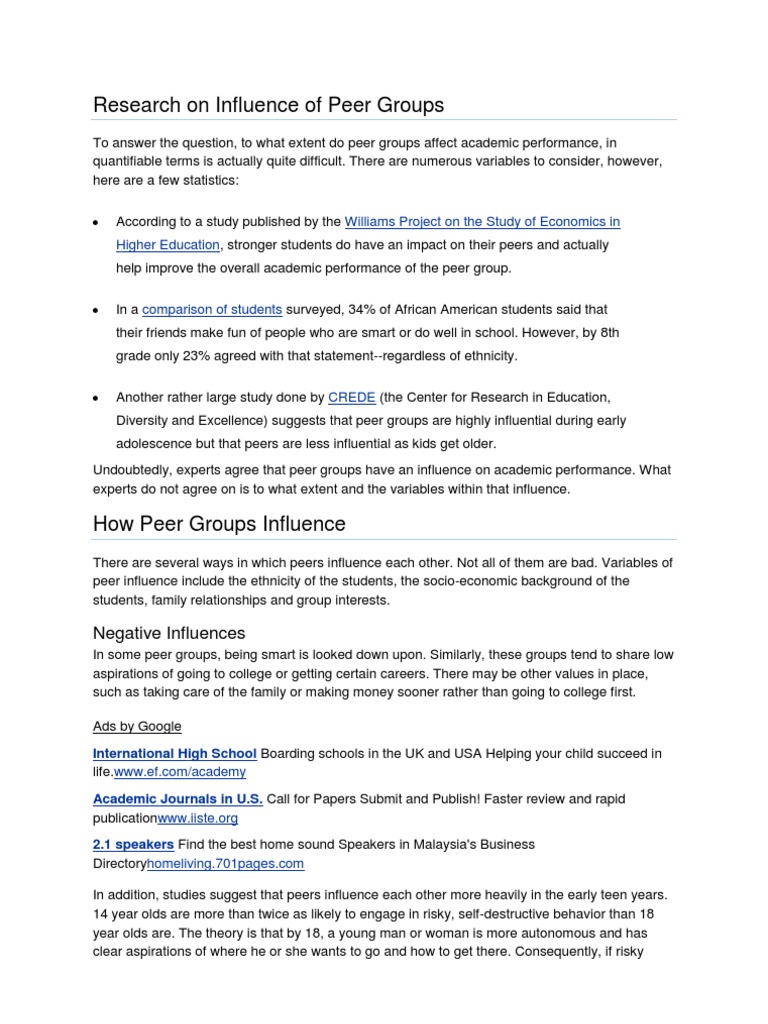 Research On Influence of Peer Groups: Williams Project On The Study of ...