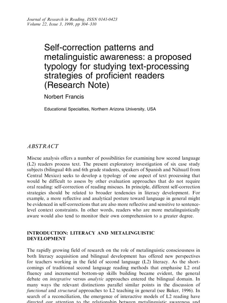 selfcorrection Reading Comprehension Second Language