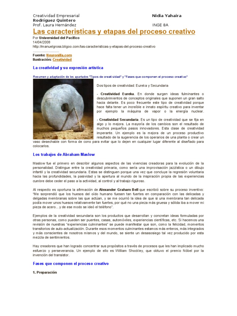 Las Caracteristicas y Etapas Del Proceso Creativo | PDF | Creatividad ...