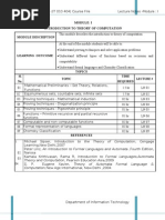 Introduction To Theory of Computation Module Description: Sl. No. Topic Time Required Lecture #