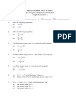 Presbyterian High School Sec 1 Express Mathematics Worksheet Simple Inequalities I