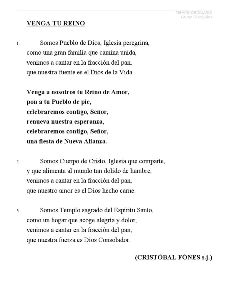 Letras de Canciones para El Tiempo Ordinario | PDF | eucaristía | María,  madre de Jesús