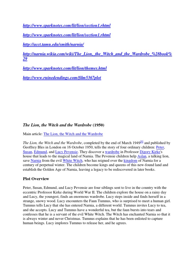 Narnia: The Lion, the Witch, and the Wardrobe | PDF | Aslan | The ...