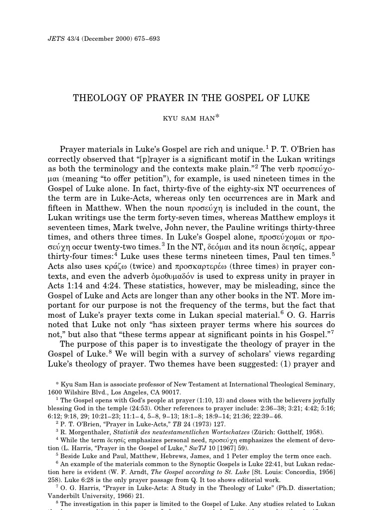 Theology of Prayer in Luke's Gospel | PDF | Gospel Of Luke | Disciple ...