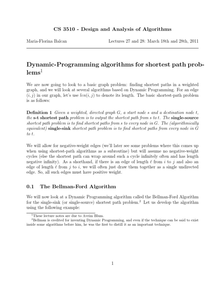 Dynamic-Programming Algorithms For Shortest Path Prob - Lems | PDF ...