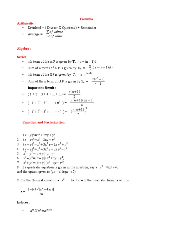 Formula Arithmetic Dividend Divisor X Quotient