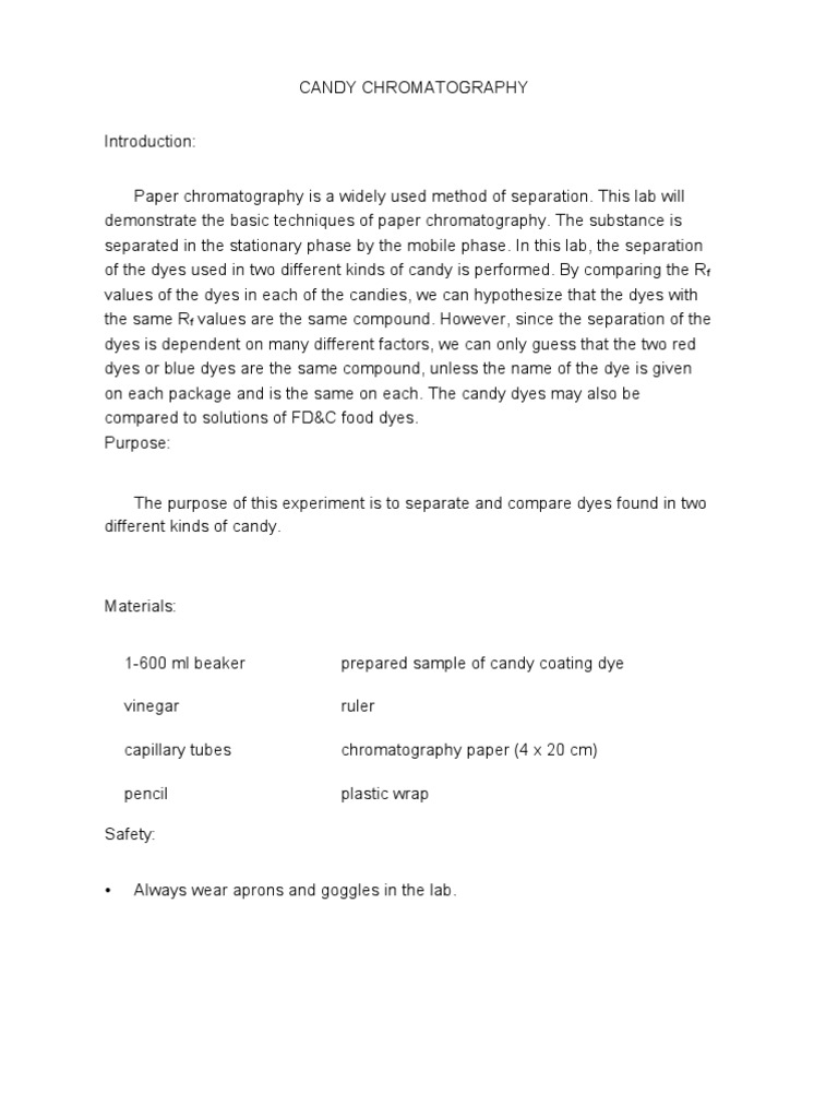 Candy Chromatography Pdf Chromatography Solvent