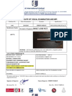 International Limited: Certificate of Visual Examination and Mpi