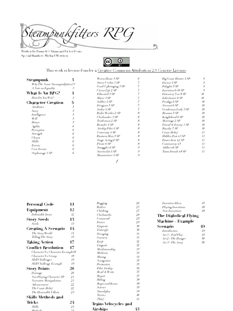 Steampunkfi!ers RPG: Steampunk 3 What Is An RPG? 4 Character Creation 5 ...