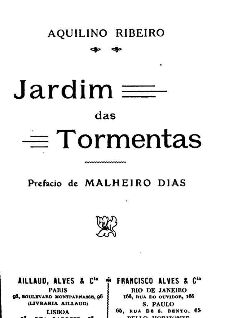 Jardim Das Tormentas, Por Aquilino Ribeiro PDF Contos Religião e crença