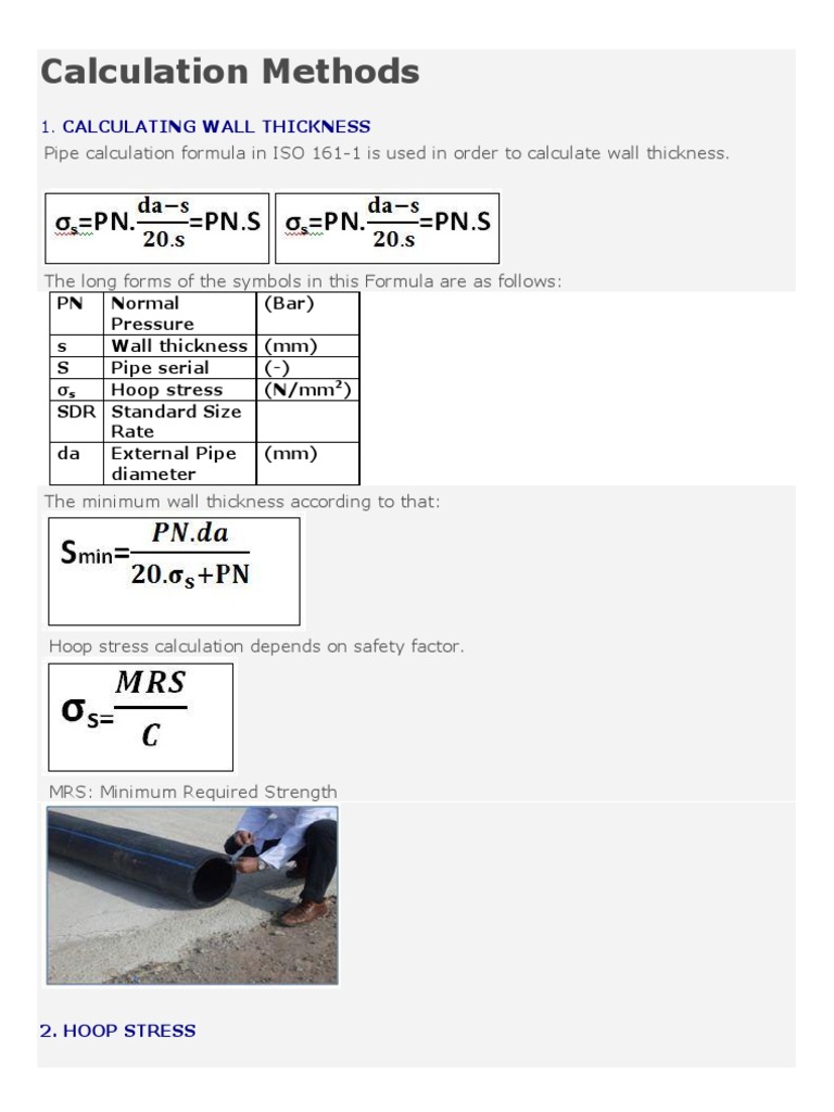 HDPE Pipe Calculation Methods PDF Pipe (Fluid Conveyance) Pressure