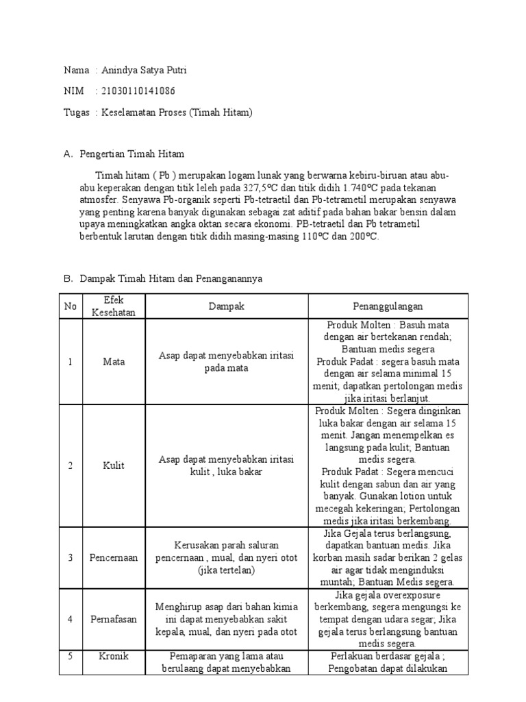Sifat Racun Timah Hitam PDF