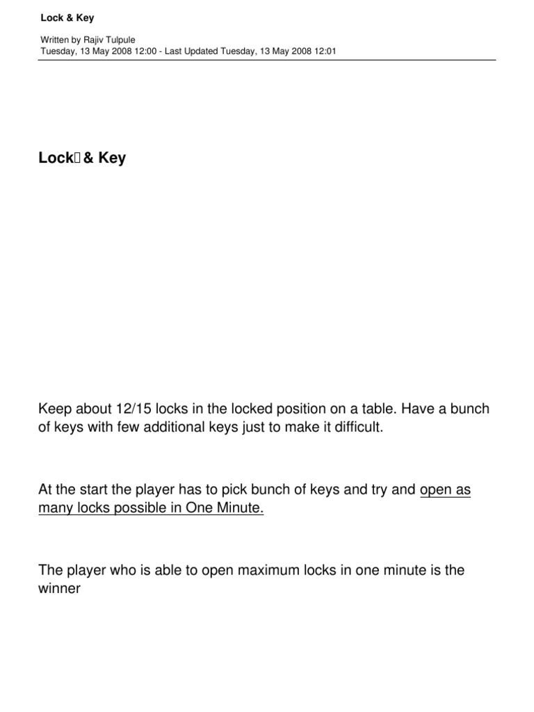 Lock & Key Game Instructions | PDF