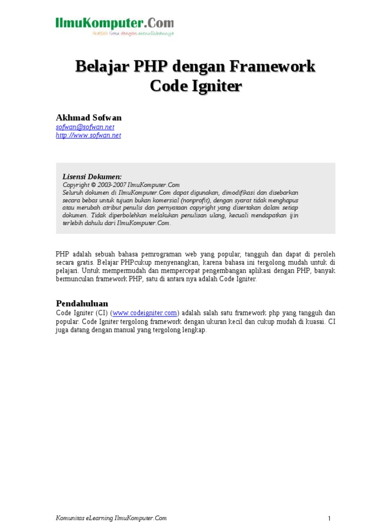 Belajar PHP Dengan Framework Code Igniter | PDF