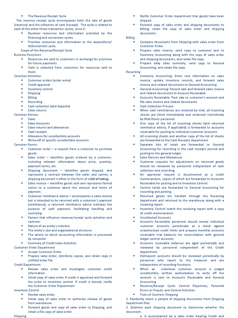 Revenue Receipt Cycle | Receipt | Invoice