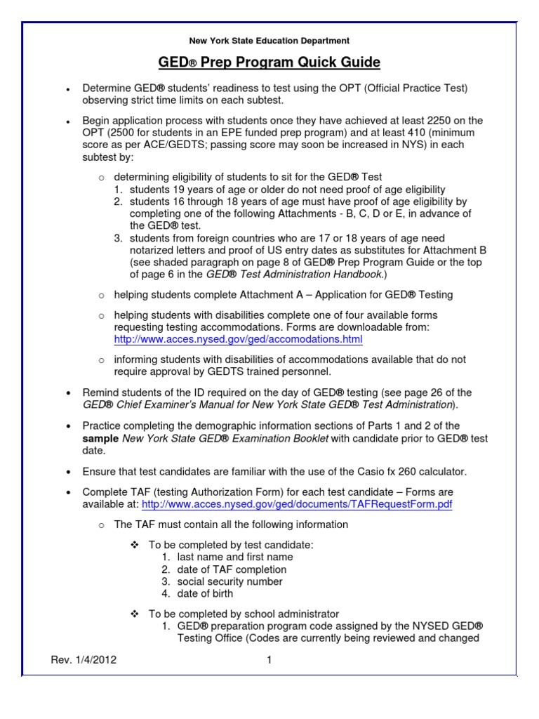 GED Quick Guide & Guide Links- NY | General Educational Development |  Identity Document
