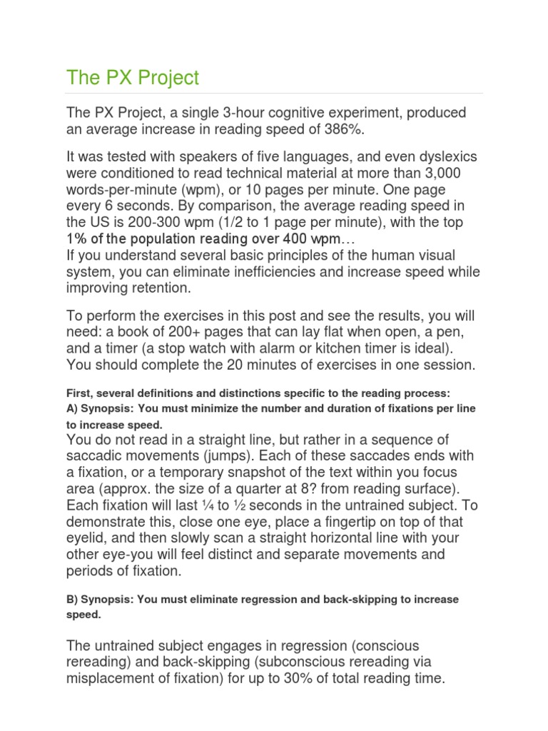 The Px Project Reading Process Perception the px project reading process