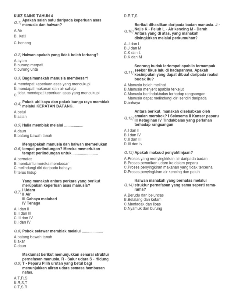 Quiz Sains Tahun 4 PDF